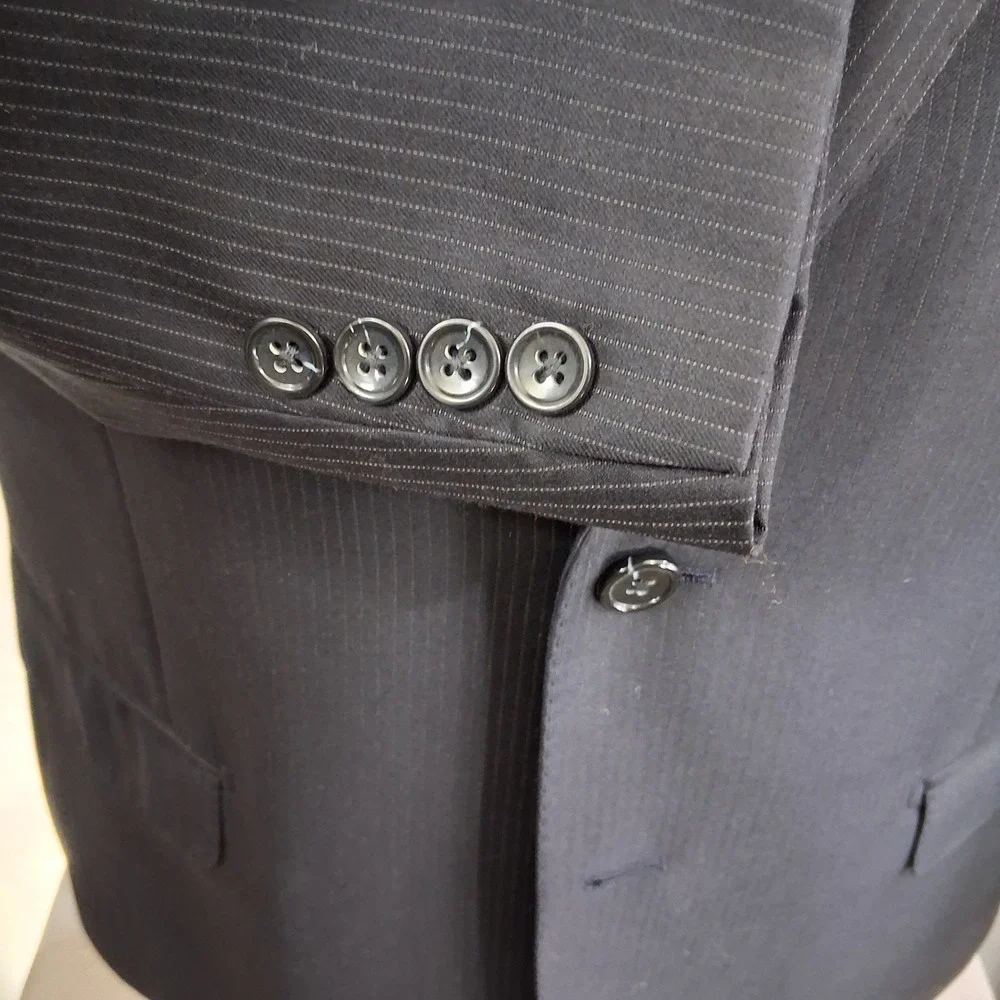 Baroni Prive Blazer Mens 42S Black Stripe Super 150s Wool Two Button Double Vent